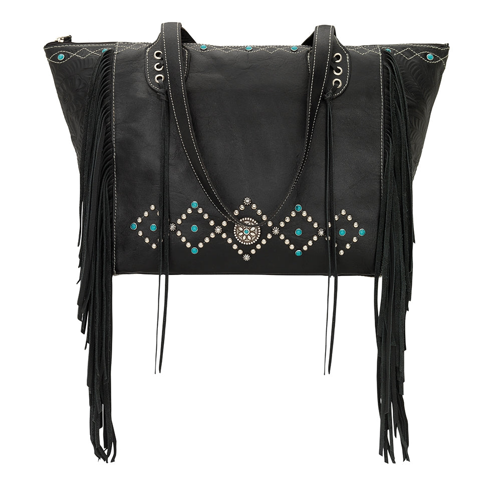 AMERICAN WEST Canyon Creek Zip-Top Fringe Tote - Tan