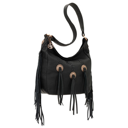 AMERICAN WEST Dream Catcher Slouch Zip Top Shoulder Bag - Black
