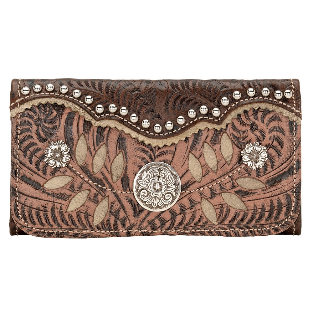 AMERICAN WEST Woodland Bloom Tri-Fold Wallet - Chestnut Brown