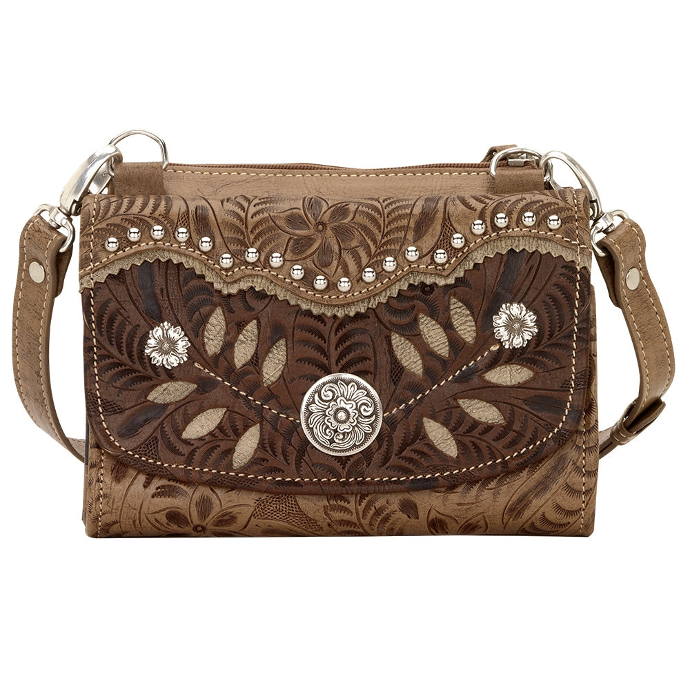AMERICAN WEST Woodland Bloom Small Crossbody Bag/Wallet - Chestnut Brown