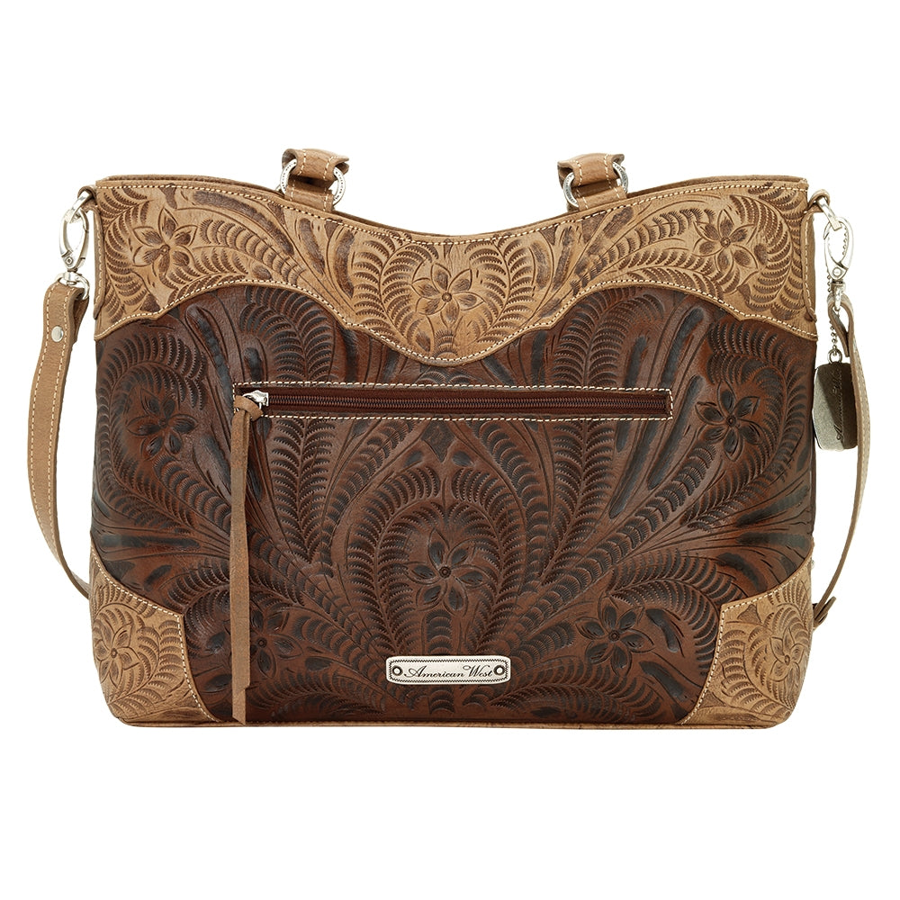 AMERICAN WEST Woodland Bloom Zip Top Convertible Tote - Chestnut Brown