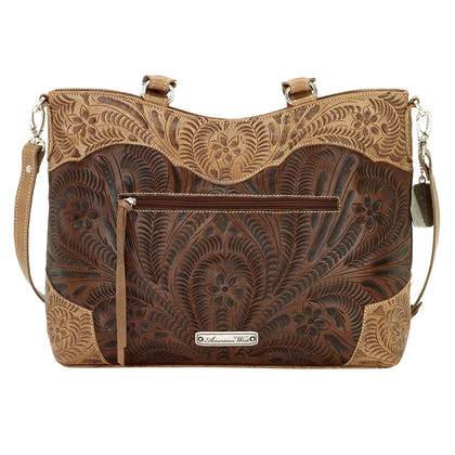 AMERICAN WEST Woodland Bloom Zip Top Convertible Tote - Chestnut Brown