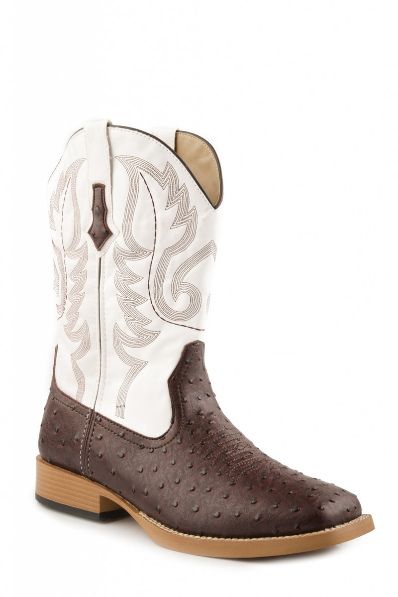 Roper Mens Sq 11in Faux Ostrich White Boots