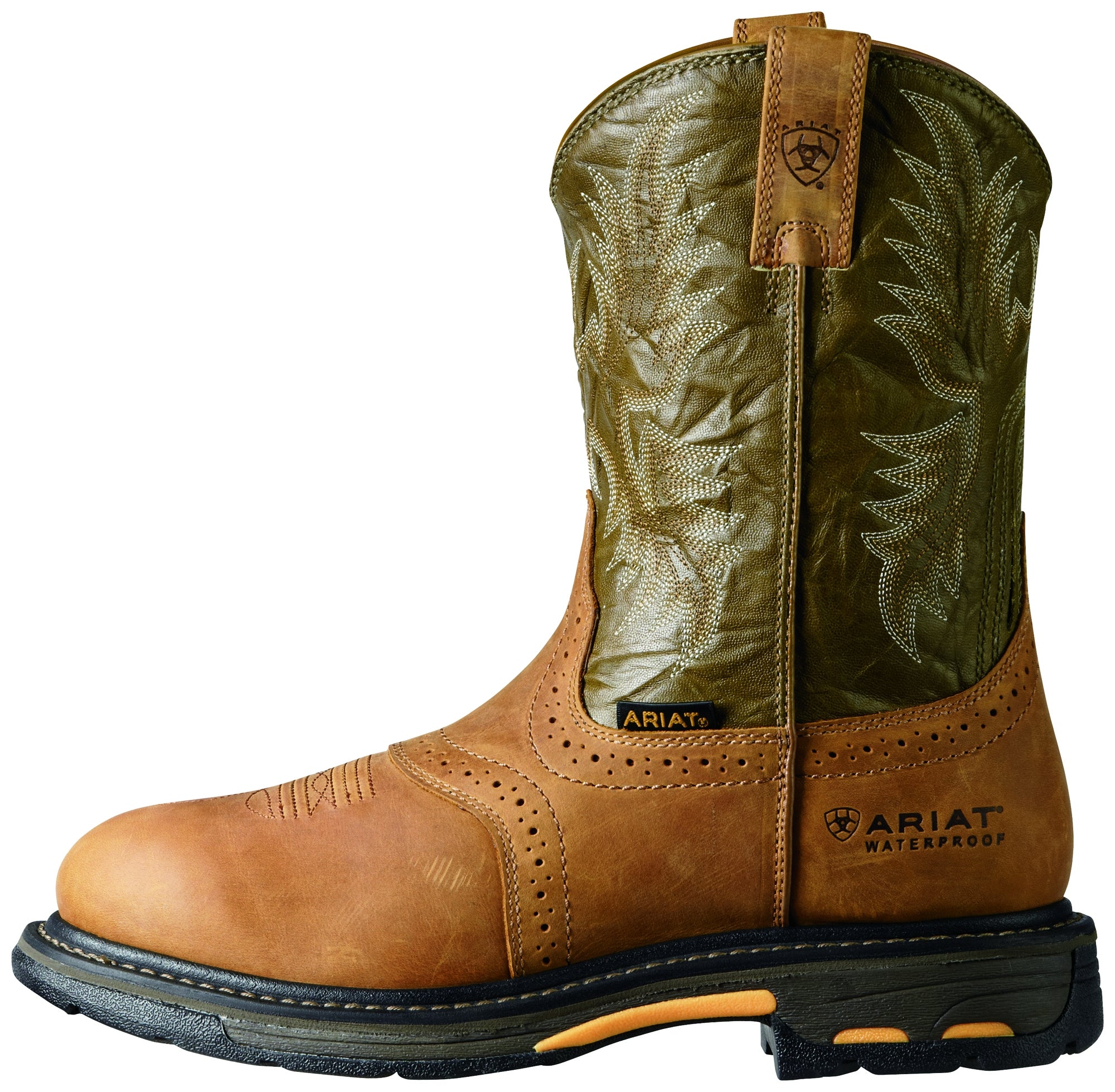 Ariat Mens Workhog Composite Toe Waterproof Boots - Aged Bark/Army Green
