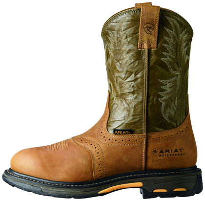 Ariat Mens Workhog Composite Toe Waterproof Boots - Aged Bark/Army Green
