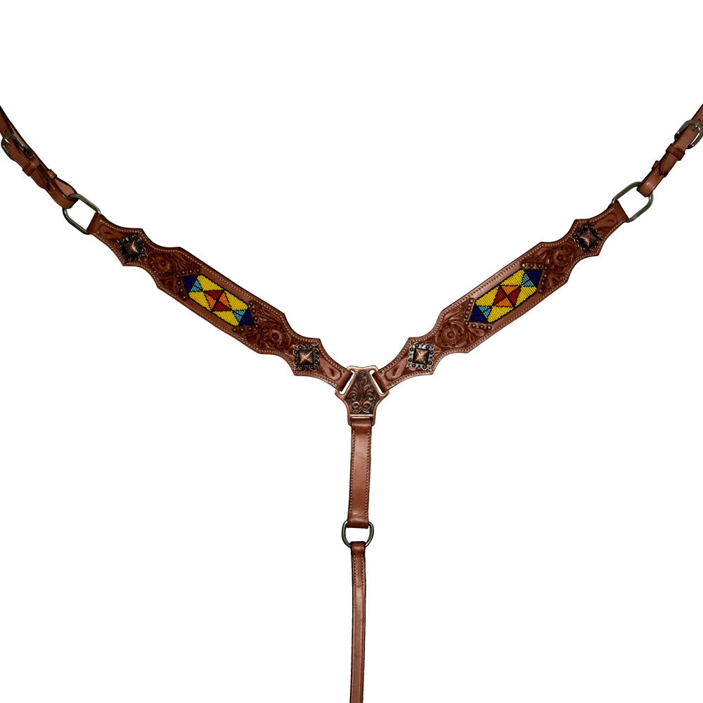 Intrepid Western Breast Collar With Yellow Beading And Metal Studs