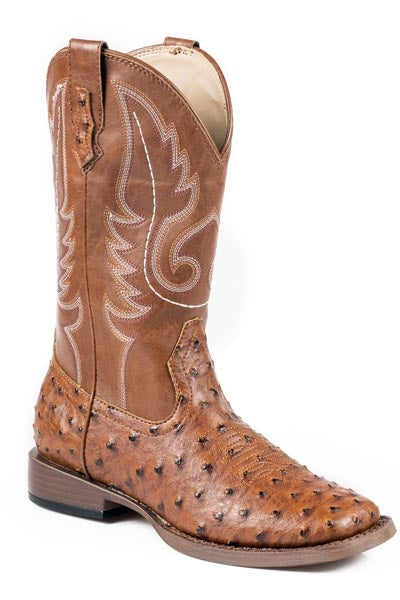 Roper Mens Sq Toe Faux Ostrich Tan Boots