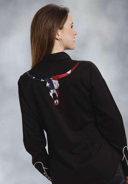 Roper Ladies Americana Flag Skull Long Sleeve Snap Shirt