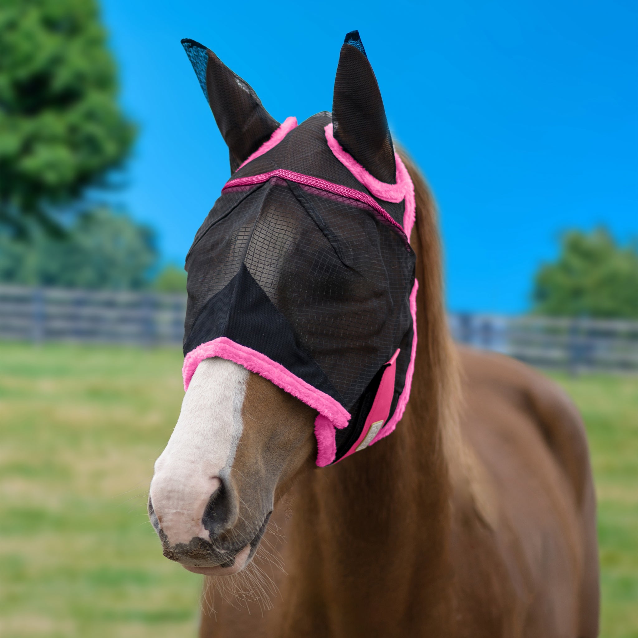 BARN & STABLE Fly Mask with Ears & Fleece Trim