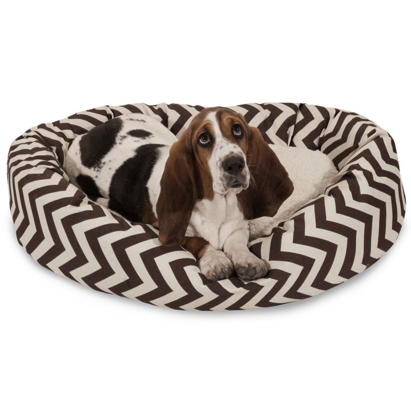 Majestic Chocolate Chevron Sherpa Bagel Bed