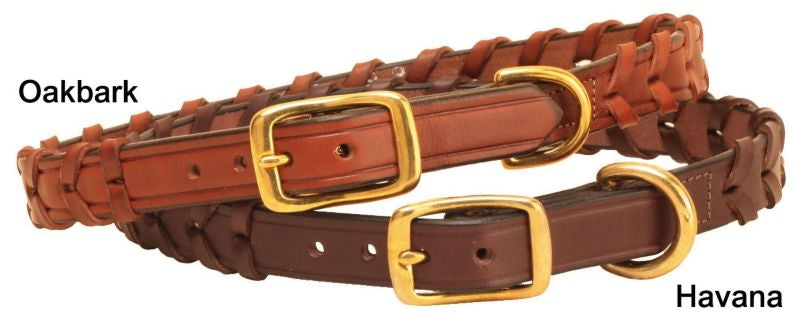 Tory Laced Leather Dog Collar 12in Bk/Gry