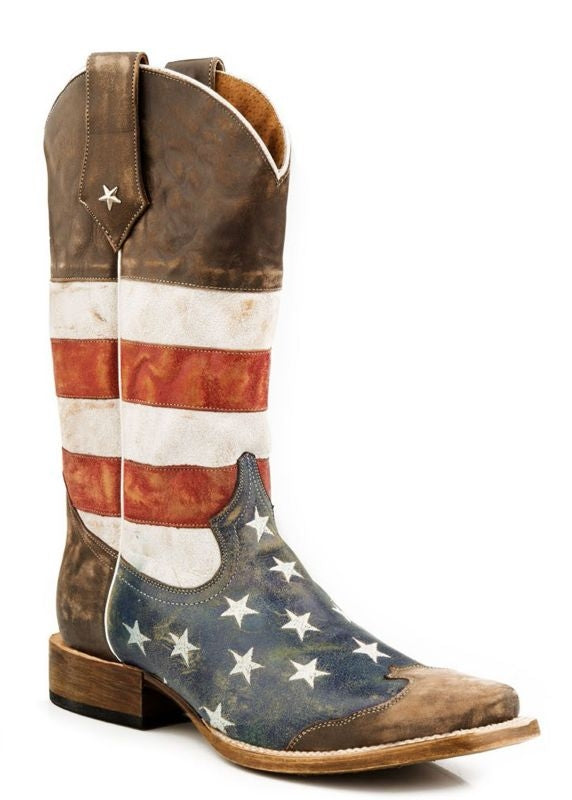 Roper Mens Square Toe American Flag Boot