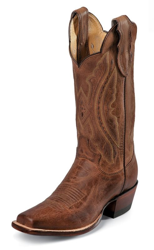 Justin Ladies Sq Toe 11in Tan Distressed Boot