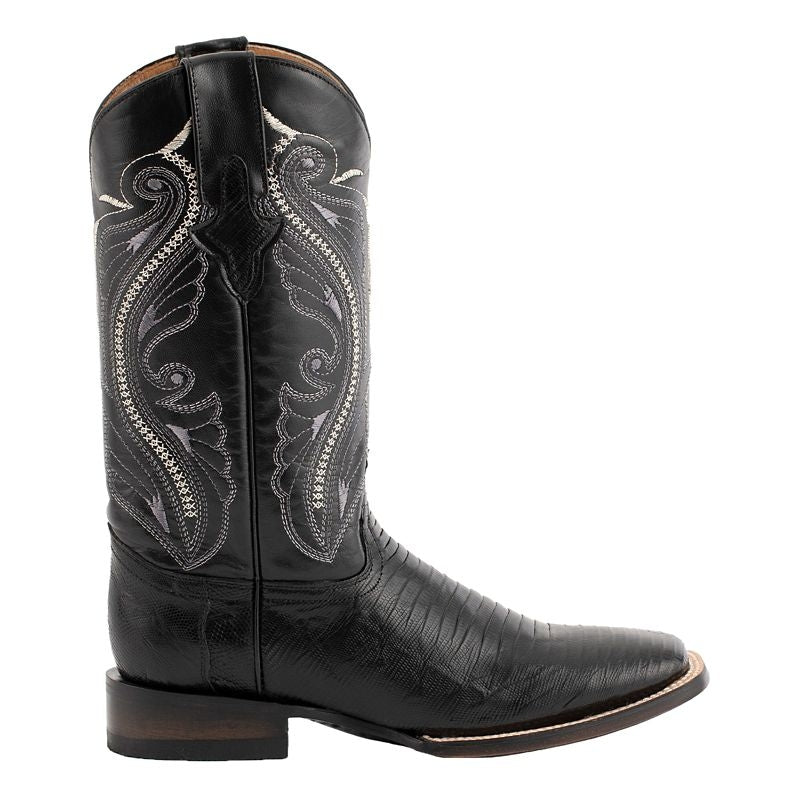 Ferrini Mens Teju Lizard Sq Toe Black Boots