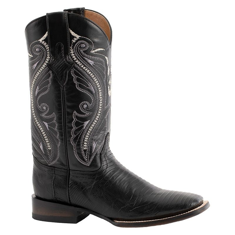 Ferrini Mens Teju Lizard Sq Toe Black Boots