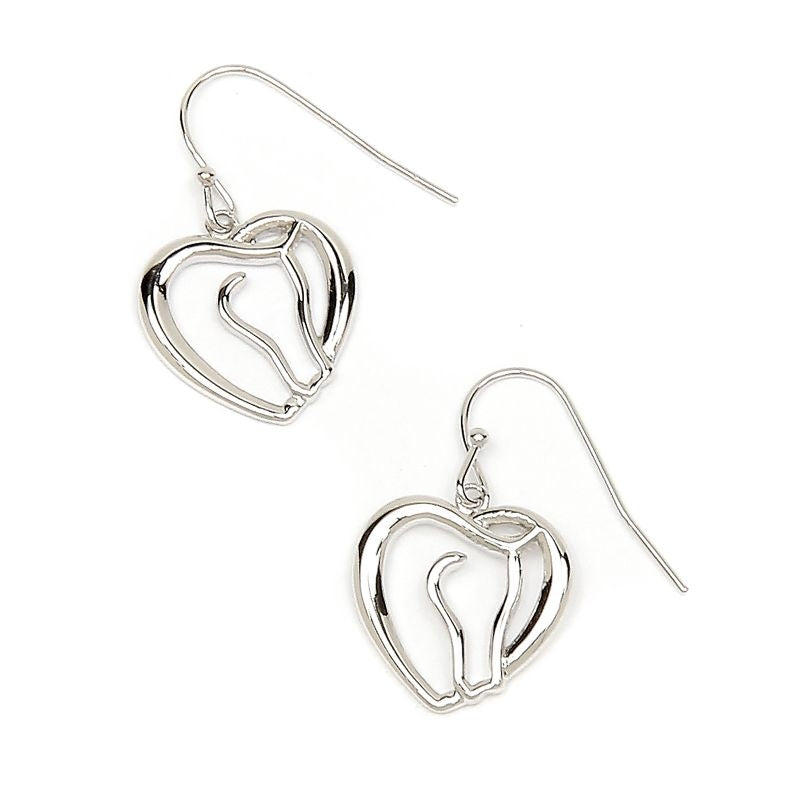 Horse Head Heart Hook Post Earrings