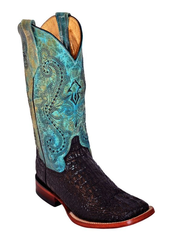 Ferrini Ladies Print Caiman Tail Sq Teal Boots