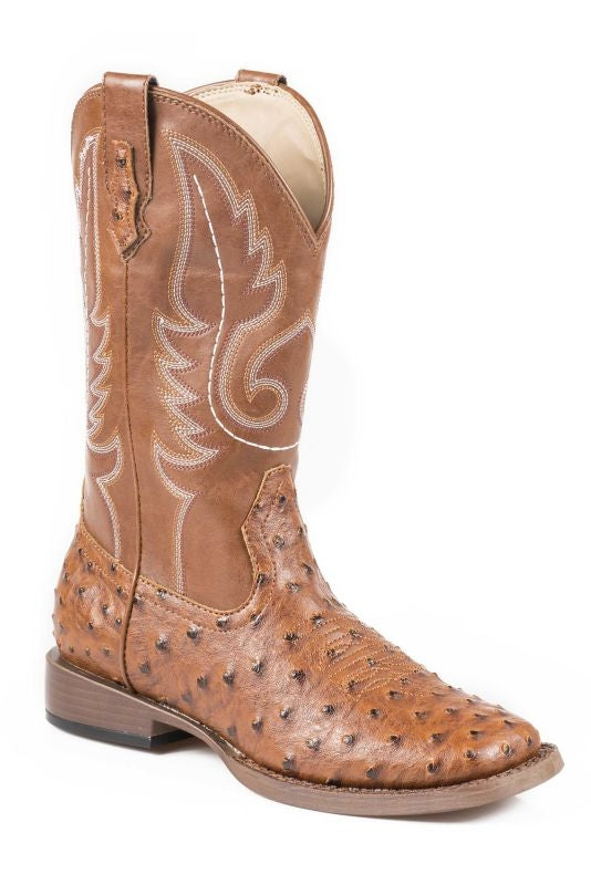 Roper Mens Sq Toe Faux Ostrich Tan Boots