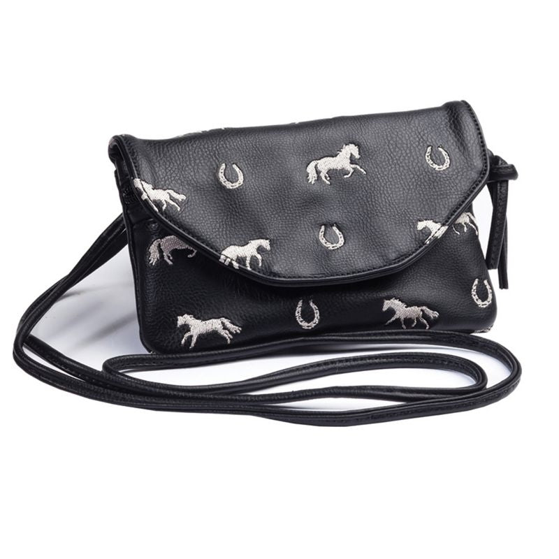 Embroidered Black Wallet/Purse Combo Bag
