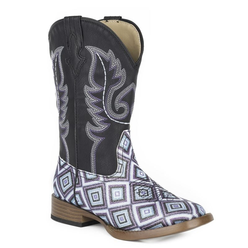 Roper Kids Glitter Diamonds Square Toe Boots