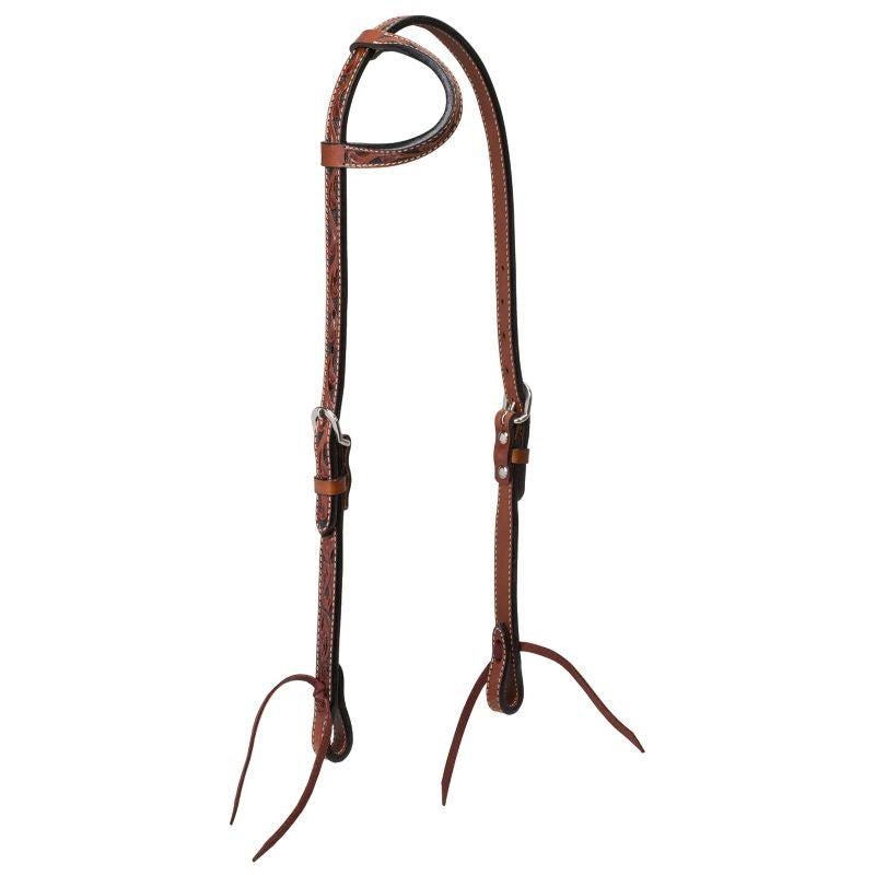 Weaver Turq Cross Carved Chestnut Sliding Headstal