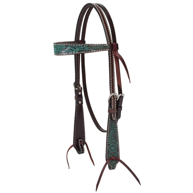 Weaver Turq Cross Carved Turq Flower Brow Headstal