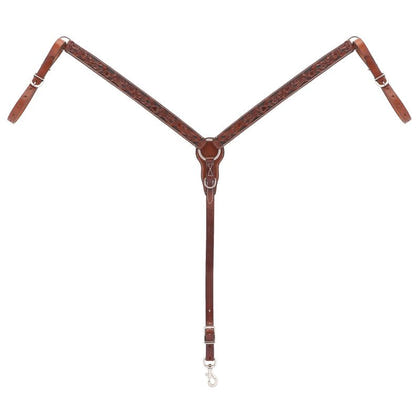 Weaver Turq Cross Carved Chestnut Breast Collar
