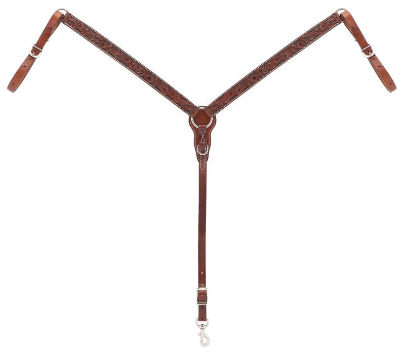 Weaver Turq Cross Carved Chestnut Breast Collar