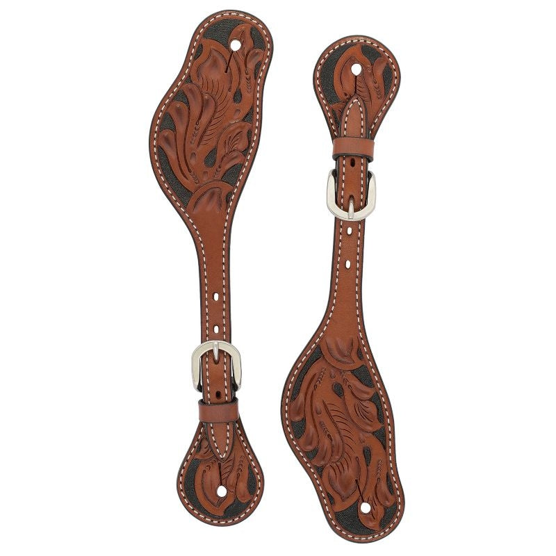 Weaver Turq Cross Mens Carved Chestnut Spur Straps