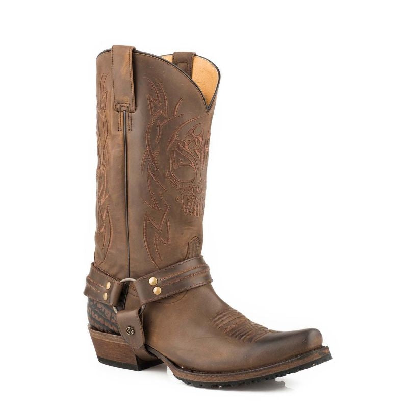 Roper Mens Skull Snip Toe Brown Boots
