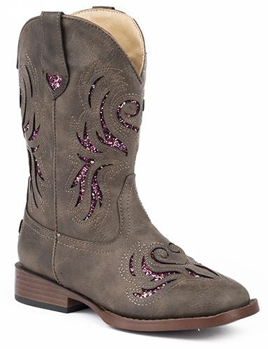 Roper Kids Glitter Breeze Round Toe Brown Boots