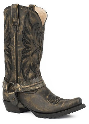 Roper Mens Carson Snip Sanded Black Boots
