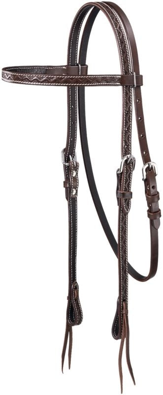 Tough1 Zig Zag Tooled Cowhide Brow Headstall
