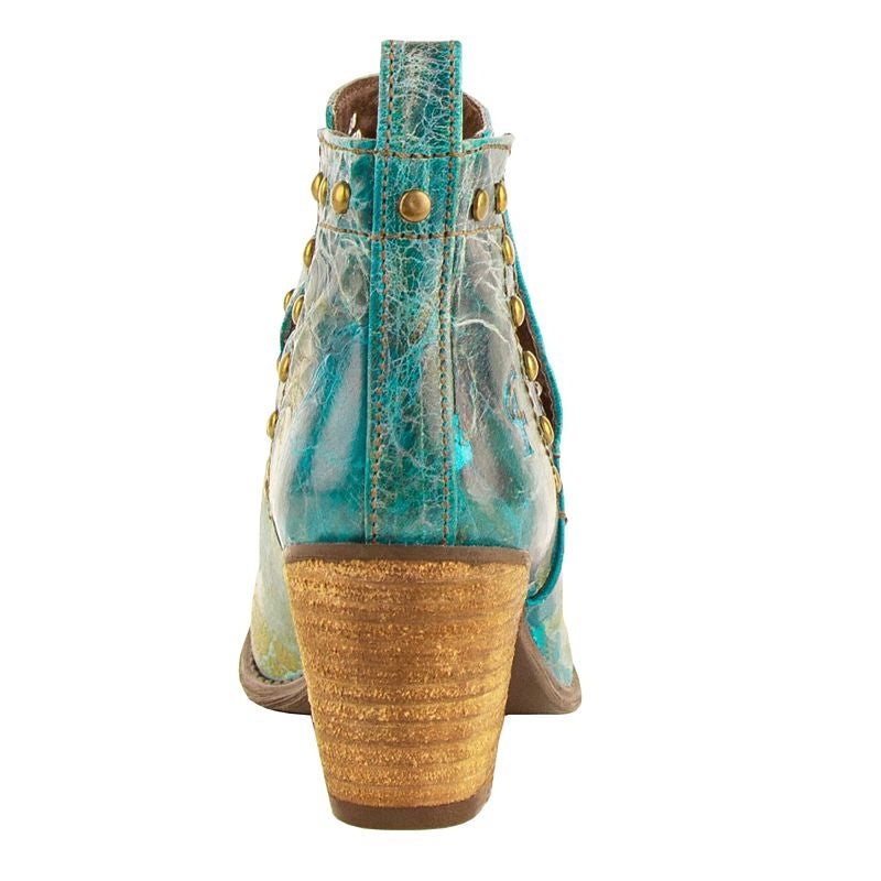 Ferrini Ladies Rnd Toe Turquoise Leather Booties