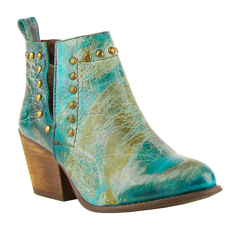 Ferrini Ladies Rnd Toe Turquoise Leather Booties