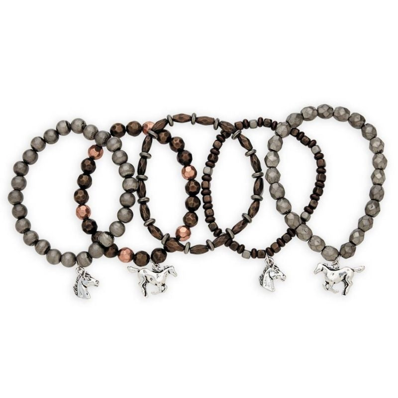 Multi-Tone Beads Charm Bracelet Set of 5