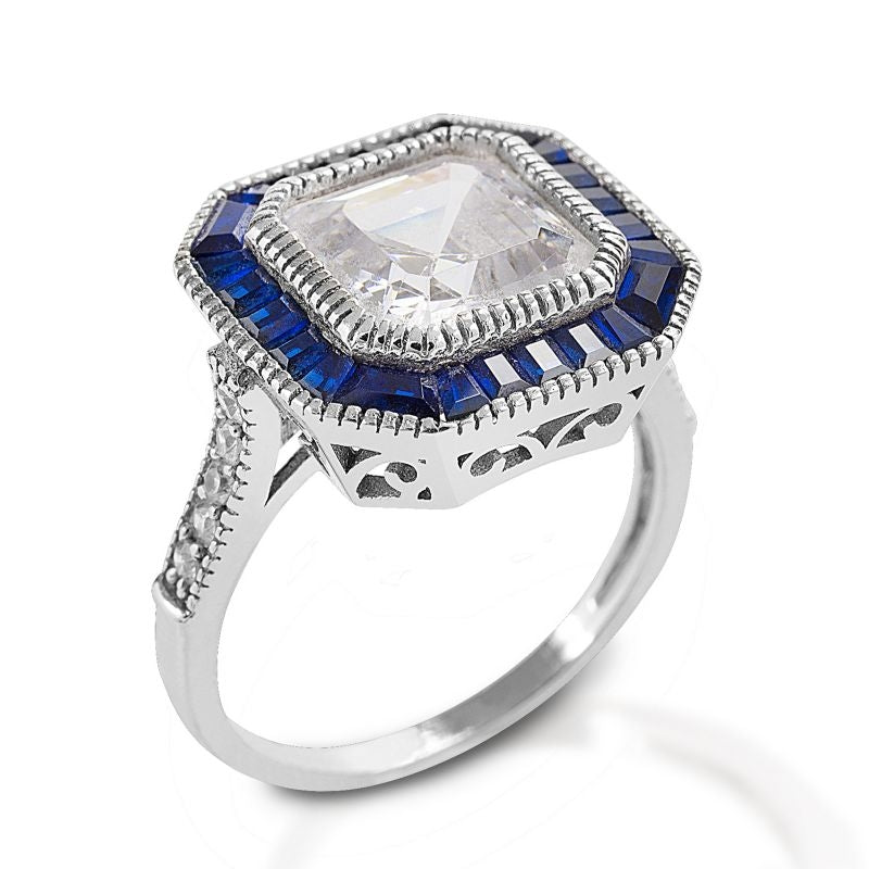 Kelly Herd Large Asscher Cut Blue Spinel Ring