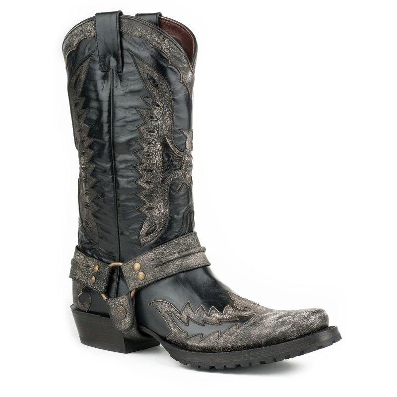 Stetson Mens Outlaw Toe Blk Eagle Boots
