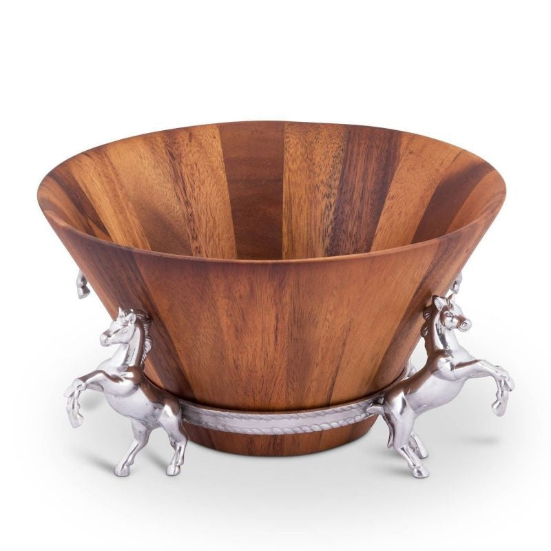Arthur Court Horse Wood Tall Salad Bowl