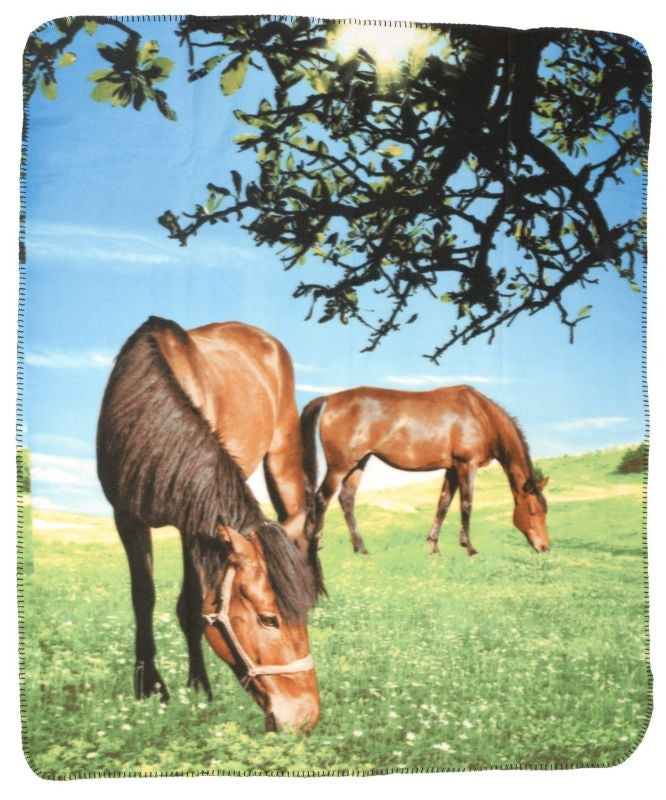 Two Horses Grazing 50x60 Fleece Throw Blanket