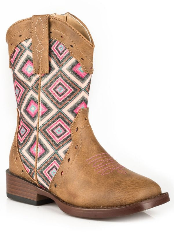 Roper Infant Sq Toe Pink Diamond Glitter Boots