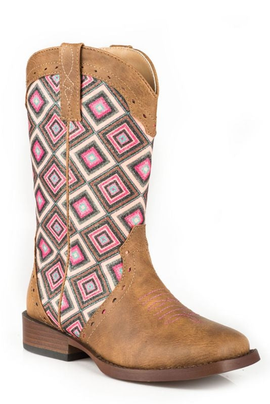Roper Toddler Sq Toe Pink Diamond Glitter Boots