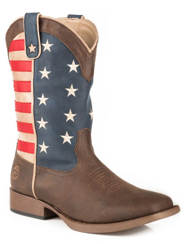 Roper Little Kids Square Toe American Flag Boots