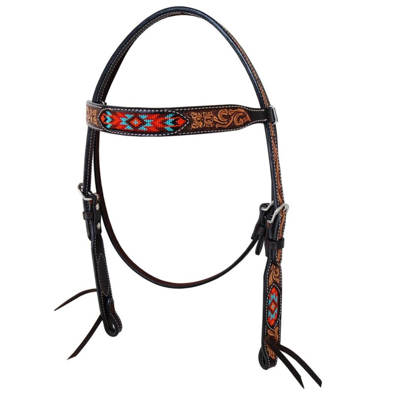 Oxbow Santa Fe Beaded Tooled Browband Headstall