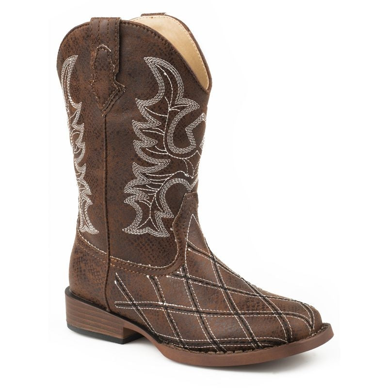 Roper Big Kids Cross Cut Square Toe Boots 4 Tan
