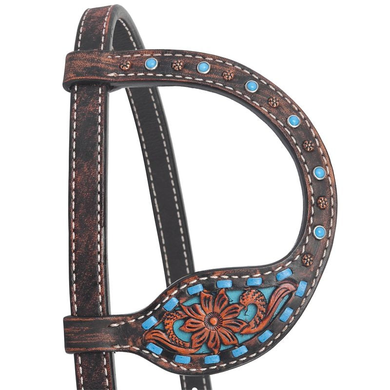 Circle Y Bronco Blue TX Flower One Ear Headstall