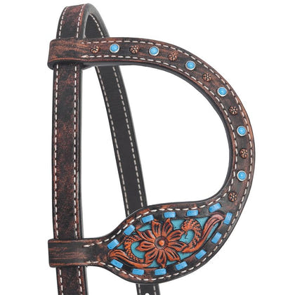 Circle Y Bronco Blue TX Flower One Ear Headstall