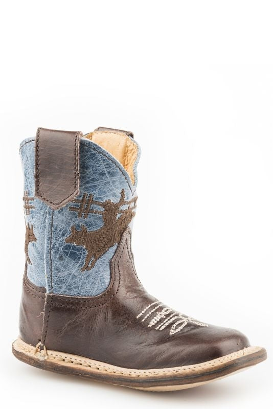 Roper Cowbabies Square Toe Blue Crackle Boots