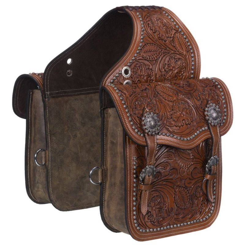 Tough1 Oak Leaf Tooled Saddle Bag