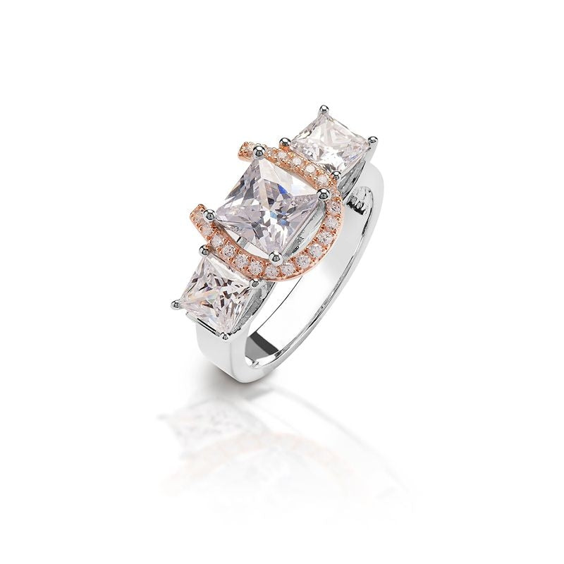 Kelly Herd Large Princess Rose Gold 3 Stone Ring